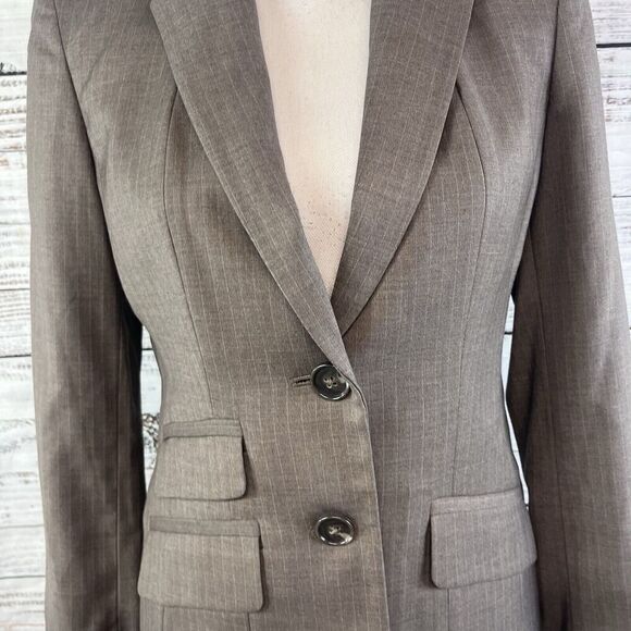 Anne Klein Blazer Jacket size 2 Brown Pinstripe Stretch Career Professional Suit - Picture 6 of 12